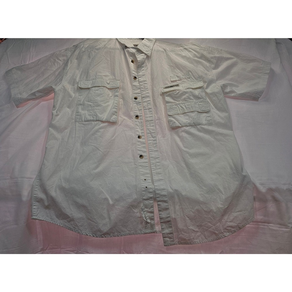 Hook‎ and Tackle Mens White Fishing Shirt Short Sleeve Vented Cotton Large L